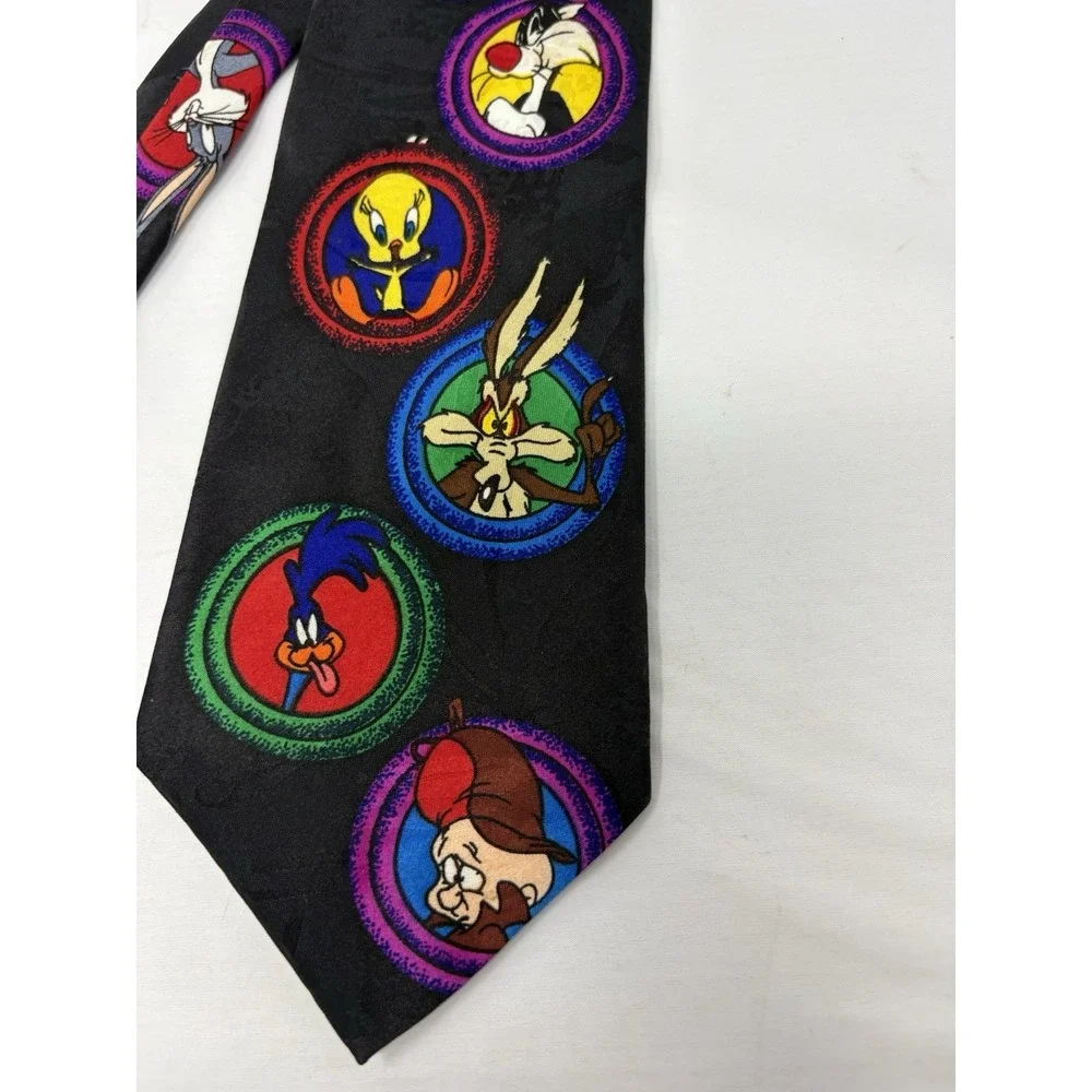 Vintage 1993 Cartoons Looney Tunes Mania Tie Black Multicolor Bugs Bunny Tweety